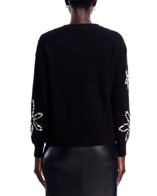 Long Sleeve Crewneck Sweater with Floral Embroidery