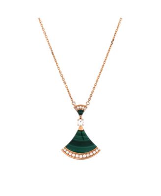 Pre-Owned Bvlgari - Large Divas' Dream Pendant Necklace 18K Rose Gold with Malachite and Diamonds