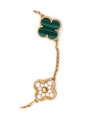 Vintage Alhambra 5 Motifs Bracelet 18K Gold and Malachite with Diamonds