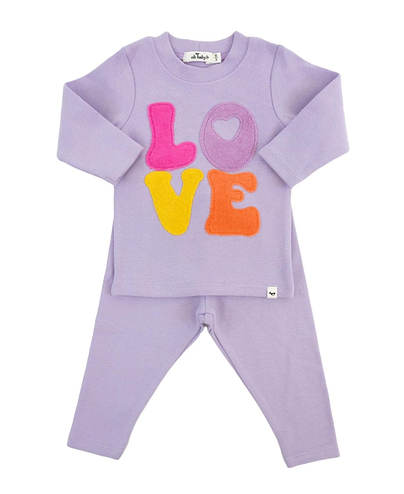 Oh Baby ! Girls' Cotton Candy Love Terry Applique 2-piece Set - Baby In Purple