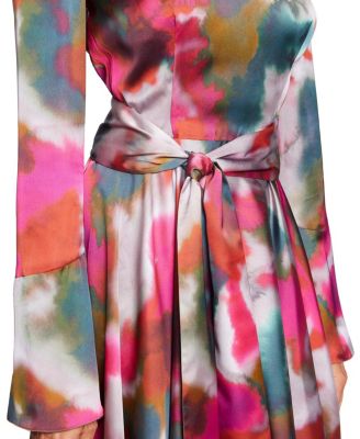 Roni Long Sleeve Knee Length Abstract Printed Flared Dress