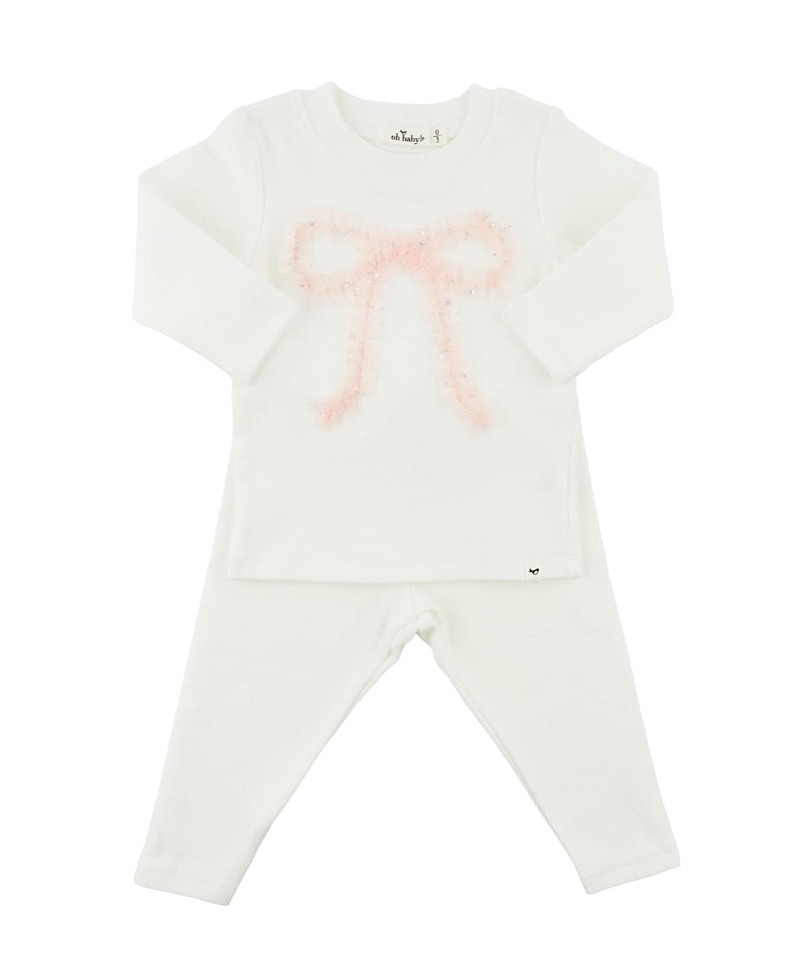 Oh Baby ! Girls' Ruffle Bow Fleck Tulle Applique Two Piece Set - Baby In White