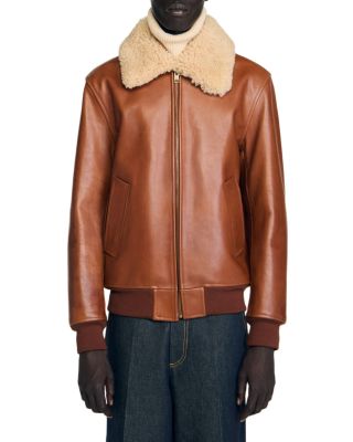 Leather Shearling Collar Jacket