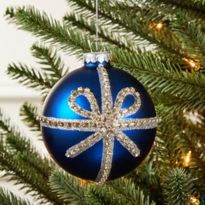 Glass Navy Blue Ball Ornament - Exclusive