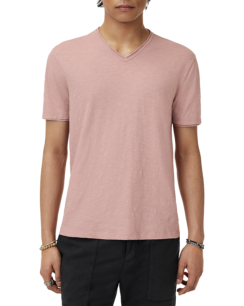 John Varvatos Miles Slub V Neck Tee In Pink