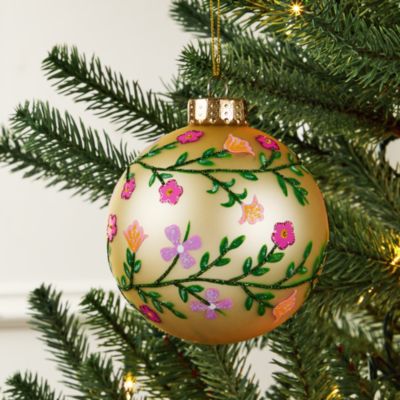 Glass Floral Ball Ornament - Exclusive