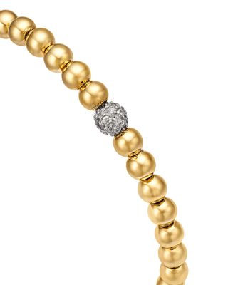 Diamond Pav&eacute; Polished Bead Stretch Bracelet in 14K Yellow Gold, 0.30 tcw