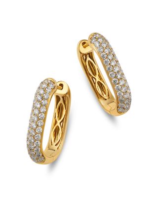 Pave Diamond Hoop Earrings in 14K Yellow Gold, 1.4 tcw