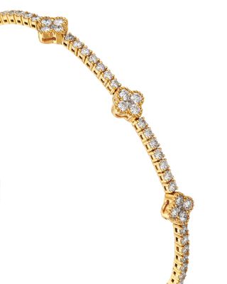 Diamond Clover Flexible Bangle Bracelet in 14K Yellow Gold, 1.58 tcw