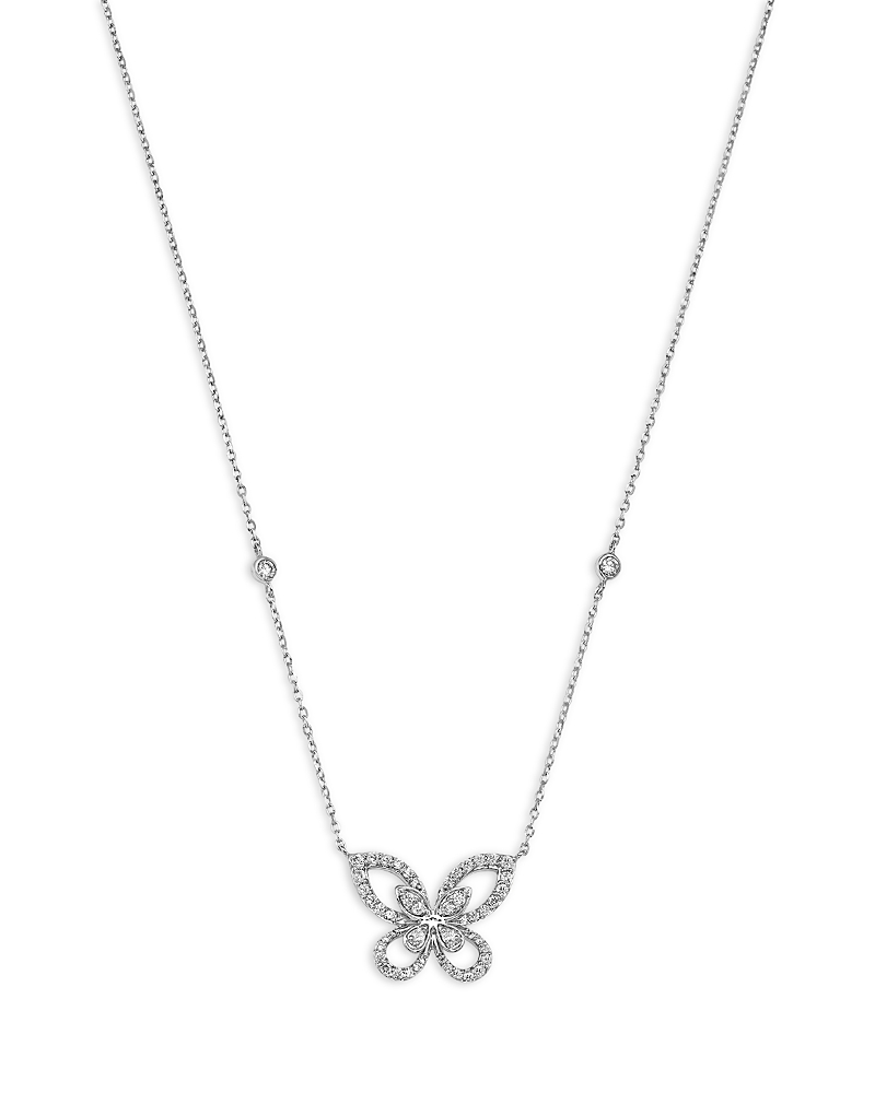 Bloomingdale's Fine Collection Diamond Butterfly Pendant Necklace In 14k White Gold, 0.30 Tcw In Gold