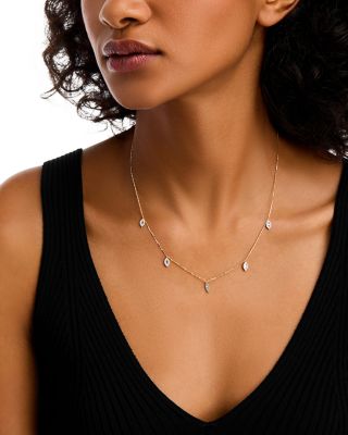 Diamond Baguette & Round Cluster Droplet Collar Necklace in 14K Yellow Gold, 0.40 tcw