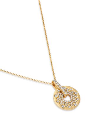 Scattered Diamond Disc Pendant Necklace in 14K Yellow Gold, 0.4 tcw