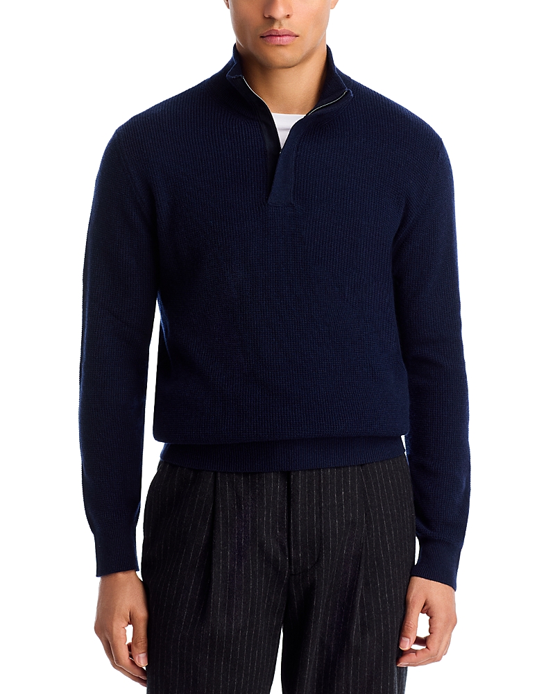 Canali Textured Quarter Zip Sweater In Blue