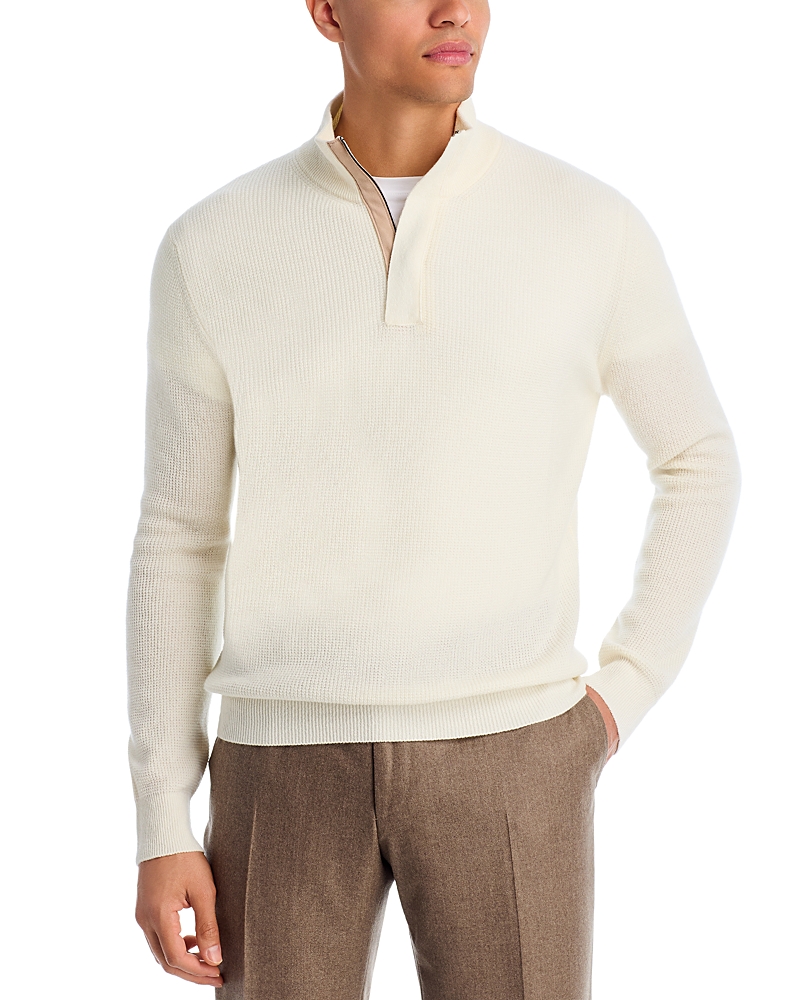 Canali Textured Quarter Zip Sweater In White