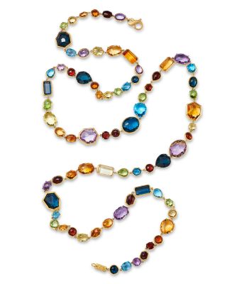 18K Yellow Gold Rock Candy&reg; Multi Stone Mixed Cut Bezel Long Statement Necklace, 39.5" - Exclusive