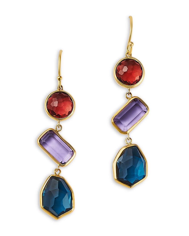 Ippolita 18k Yellow Gold Rock Candy Triple Gemstone Mixed Cut Bezel Drop Earrings In Multi