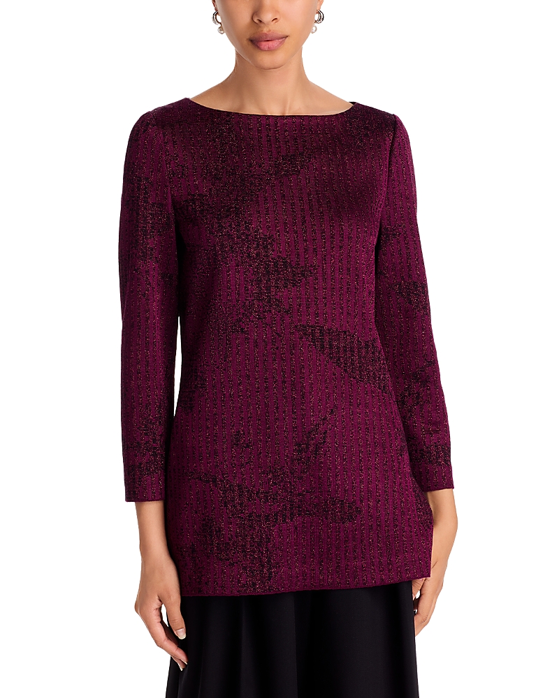 Misook Metallic Patterned Tunic In Burgundy