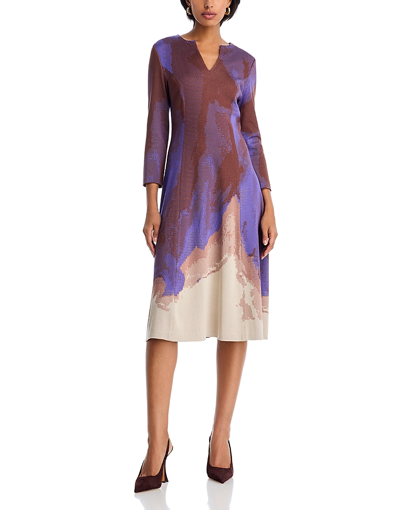 Misook Abstract Jacquard A-line Knit Midi Dress In Multi