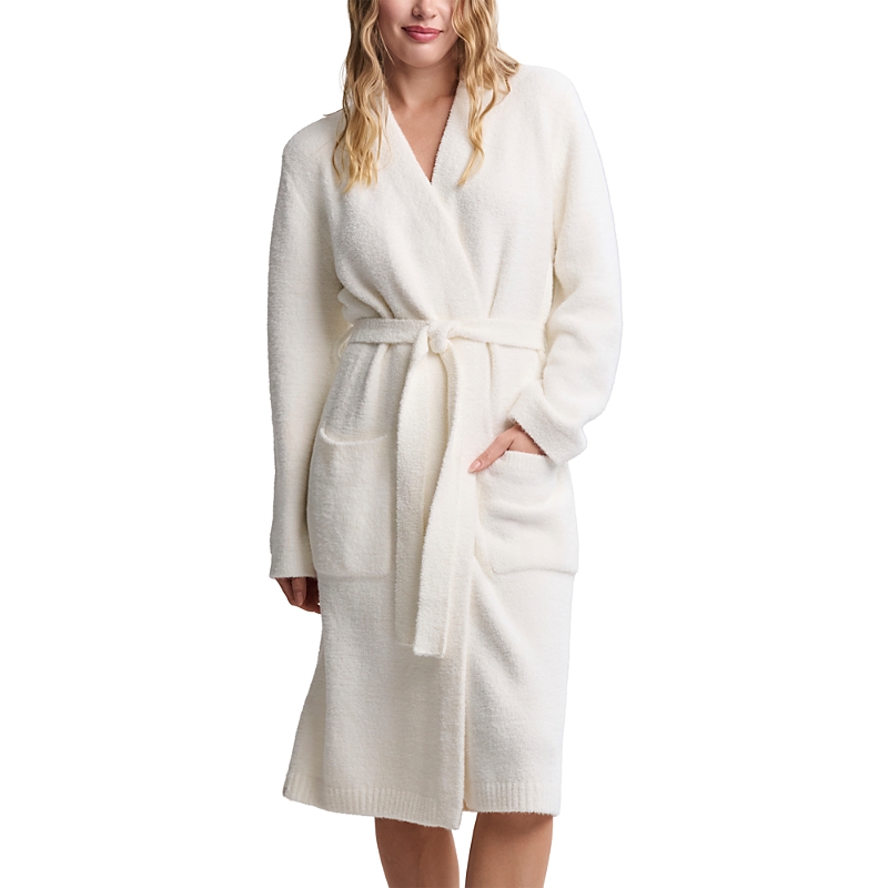Barefoot Dreams Cozychic Luxe Robe With Rib Detail In White