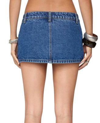 Studded Grommet Denim Mini Skort