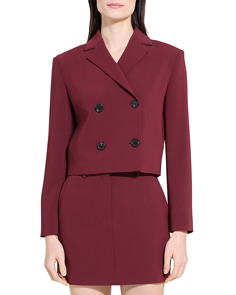Theory Admiral Double Breasted Crop Jacket In Burgundy
