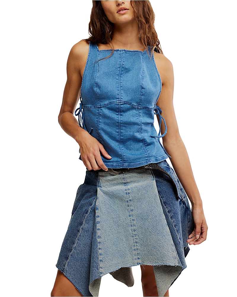 Free People Not My Fault Denim Corset Tank In Blue