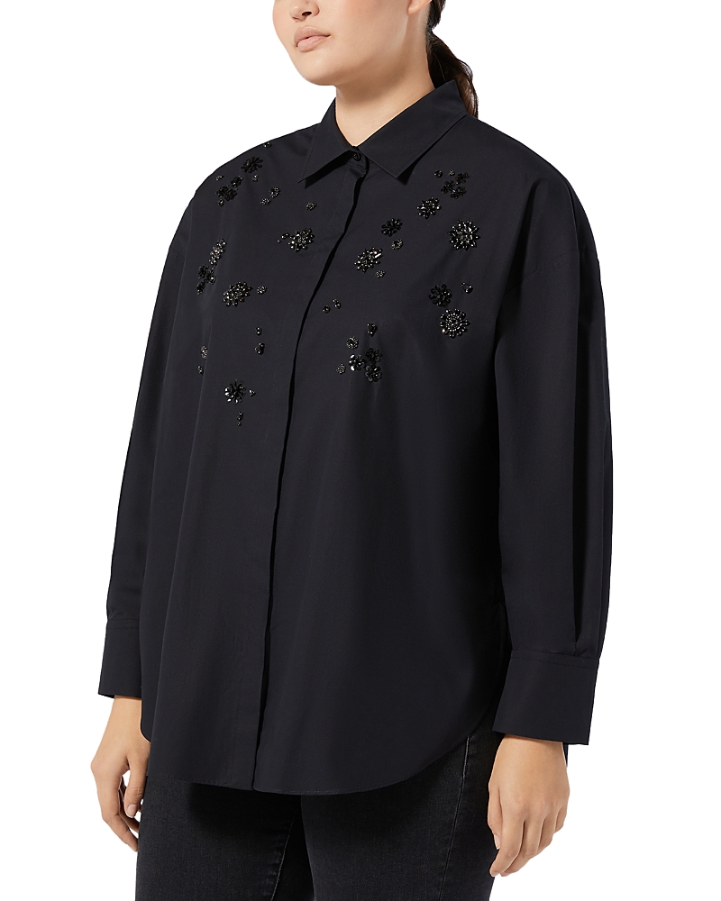 Marina Rinaldi Uganda Embellished Oversize Cotton Button-up Shirt In Black