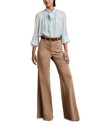 Petite Sakura Patch Pocket Flare Jeans in Taupe Neutral