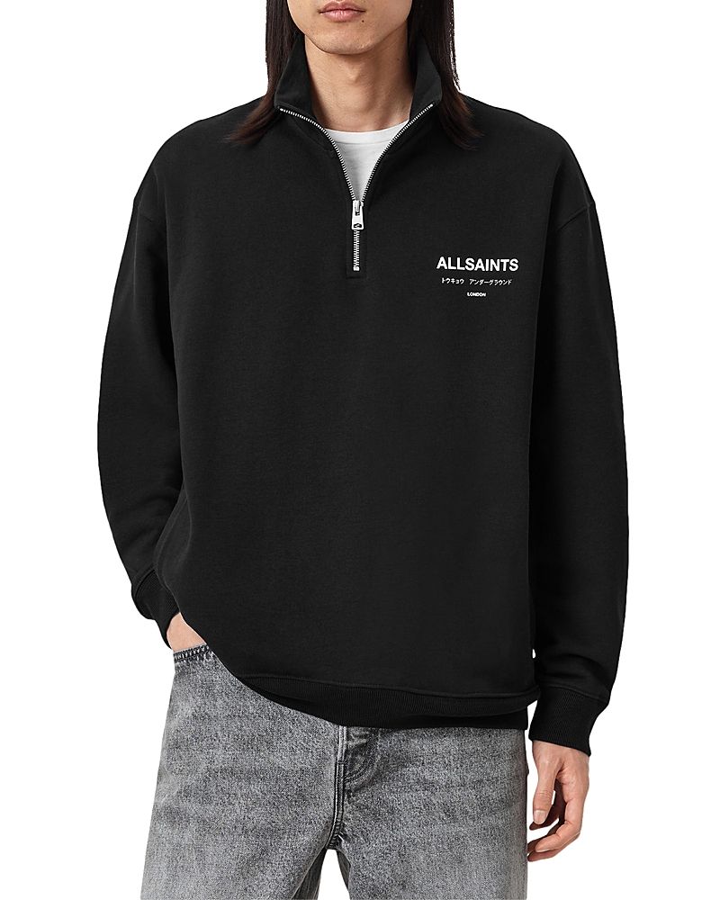 Allsaints Underground Cotton Logo Print Oversized Fit Half Zip Sweatshirt
