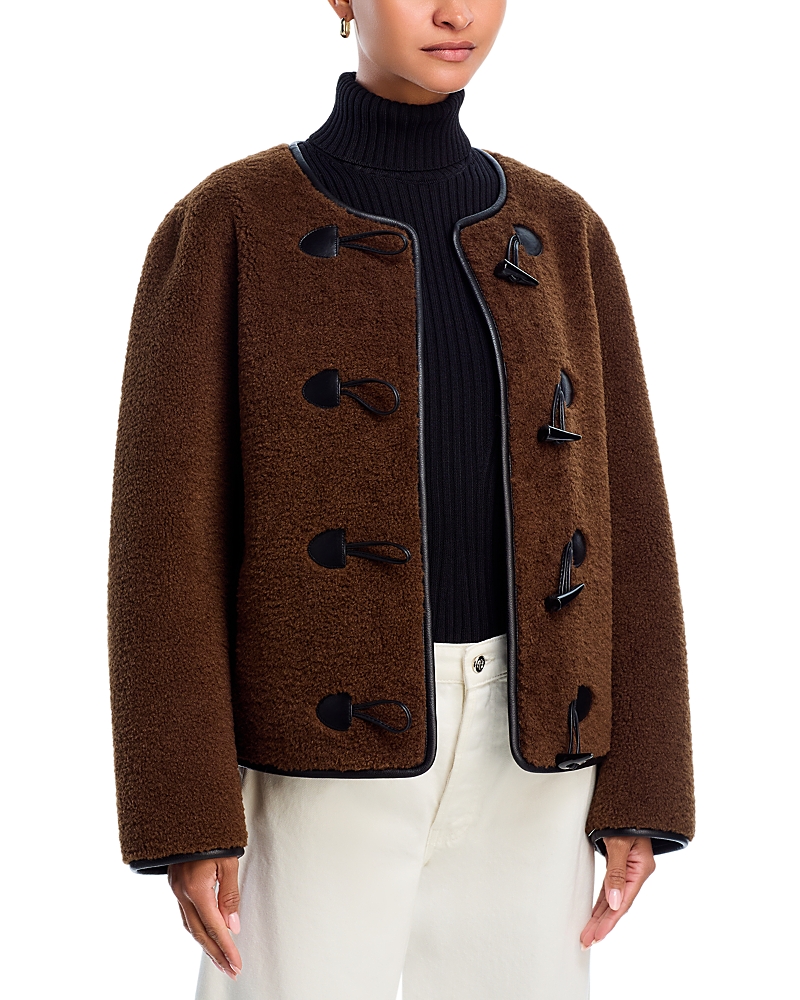 Aqua Cropped Faux Fur Toggle Jacket - Exclusive In Brown