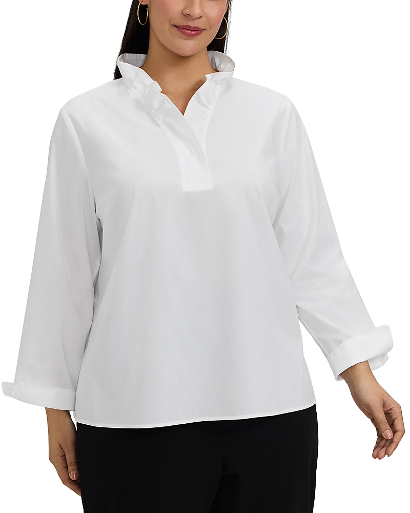 Foxcroft Plus Tammy Long Sleeve Popover Top In White