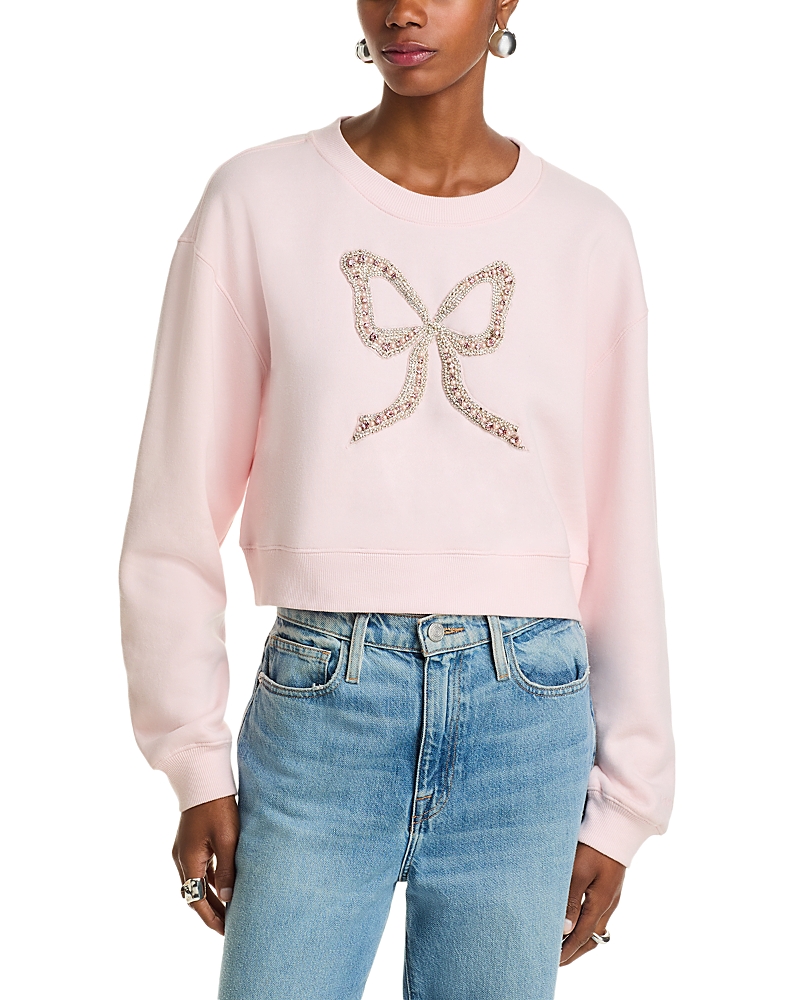 Loveshackfancy Rylan Faux Pearl Embellished Bow Sweatshirt In Pink