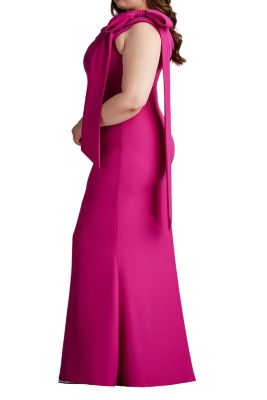 Plus Cassia Bow-Shoulder Crepe Gown