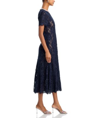 Navy Lace Embellished Midi Dress