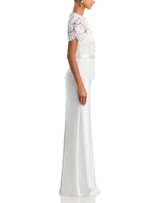 White Lace Satin Maxi Dress