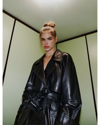 Firstclass Black Leather Trench Coat