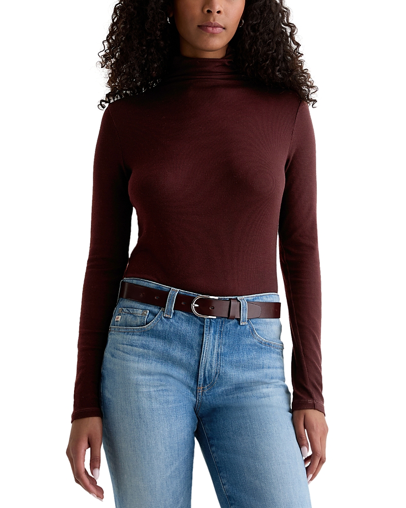 Ag The Chels Long Sleeve Ribbed Turtleneck In Brown