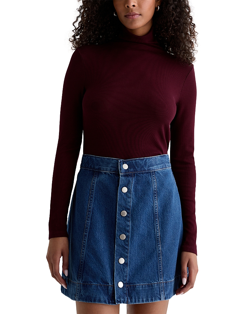 Ag The Chels Long Sleeve Ribbed Turtleneck In Burgundy