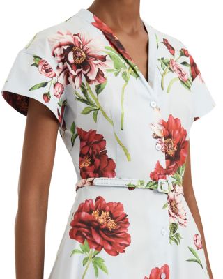 Peony Print Belted Button Front Dress