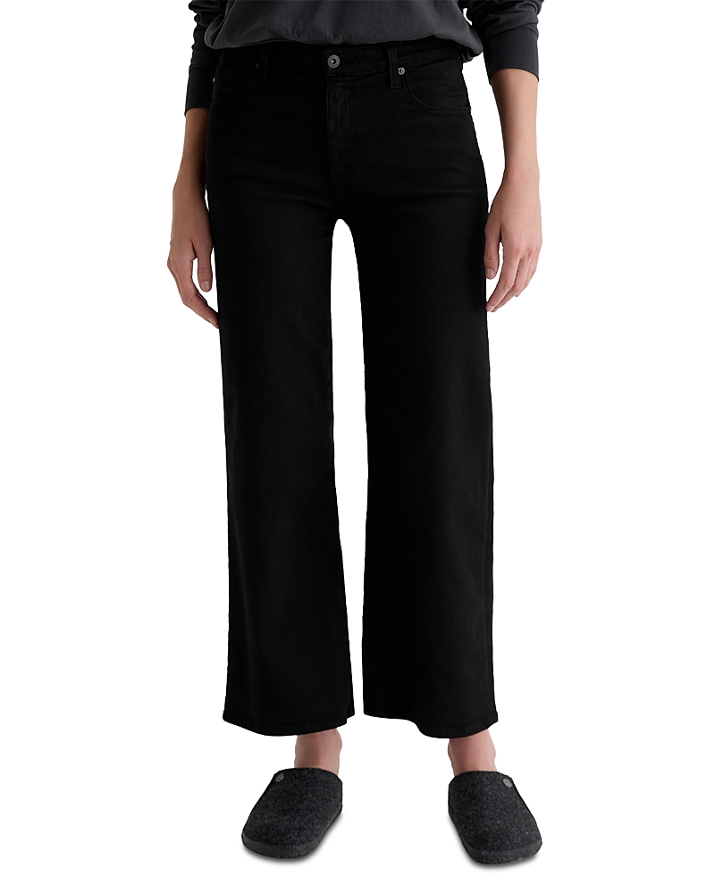 Ag Saige Mid Rise Wide Leg Cropped Jeans In Super Black In Black