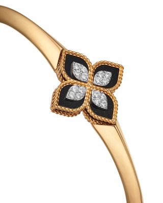 18K Rose & White Gold Diamond & Black Jade Venetian Princess Bangle Bracelet