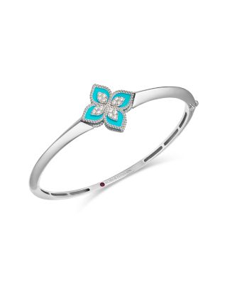 Roberto Coin - 18K White Gold Diamond & Turquoise Venetian Princess Bangle Bracelet