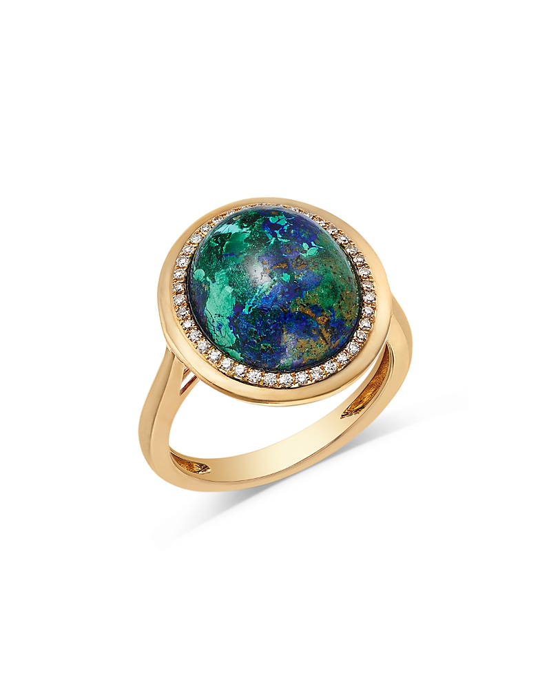 Bloomingdale's Fine Collection Azurite & Diamond Halo Ring In 14k Yellow Gold