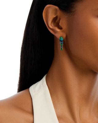 London Blue Topaz, Tsavorite & Azurite Multi-Gemstone Drop Earrings in 14K Yellow Gold