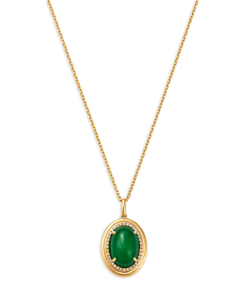 Bloomingdale's Fine Collection Dyed Jade & Diamond Halo Necklace in 14K Yellow Gold, 16