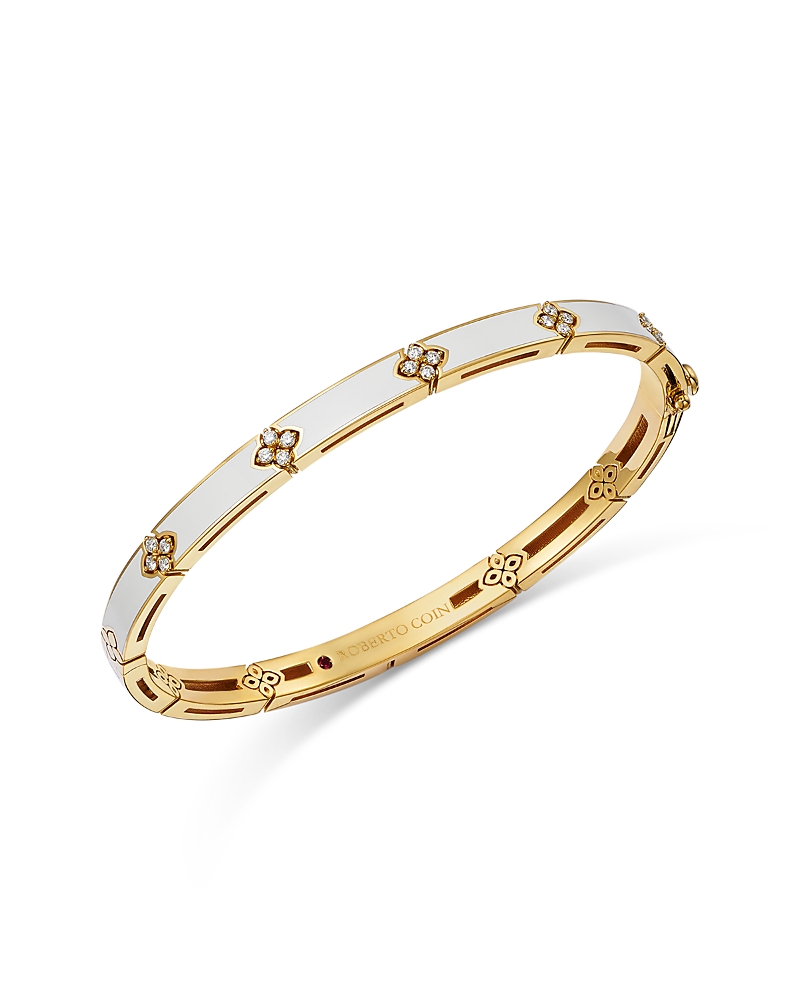 Roberto Coin 18k Yellow Gold Diamond Love In Verona Ceramic Enamel Bangle Bracelet In Gold