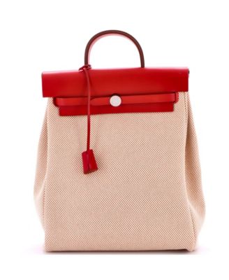 Pre-Owned HERMÈS - Herbag A Dos Zip Backpack Toile and Leather