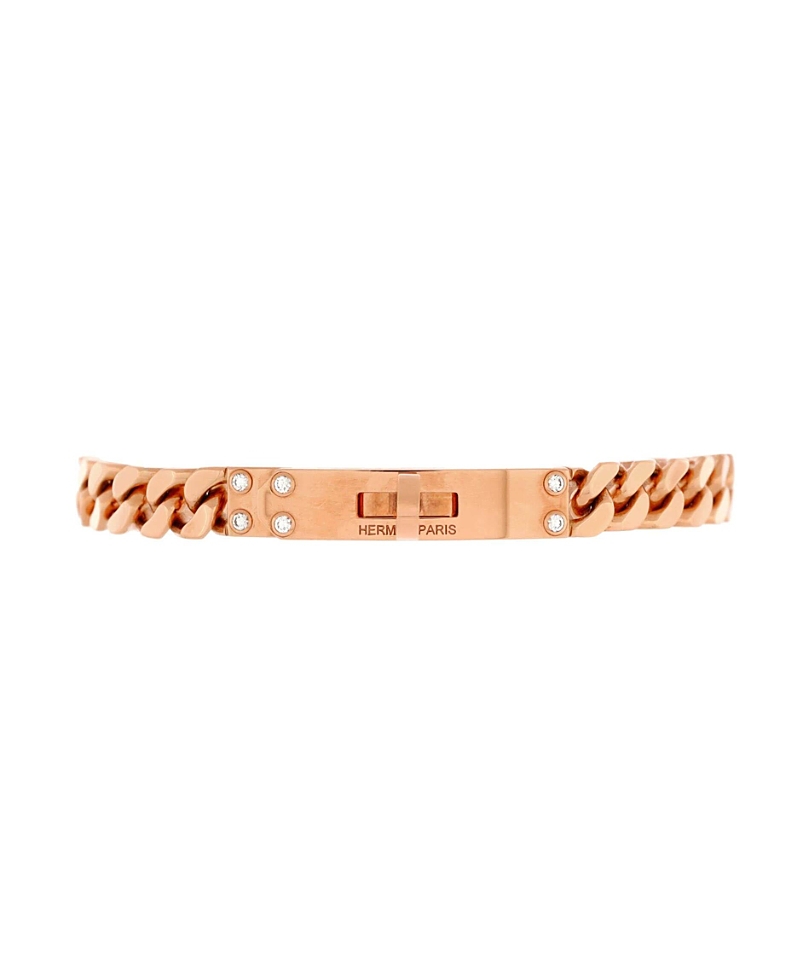 Pre-owned Pre-owned Hermes Hermes Very Small Kelly Gourmette Bracelet 18k Rose Gold With Diamonds