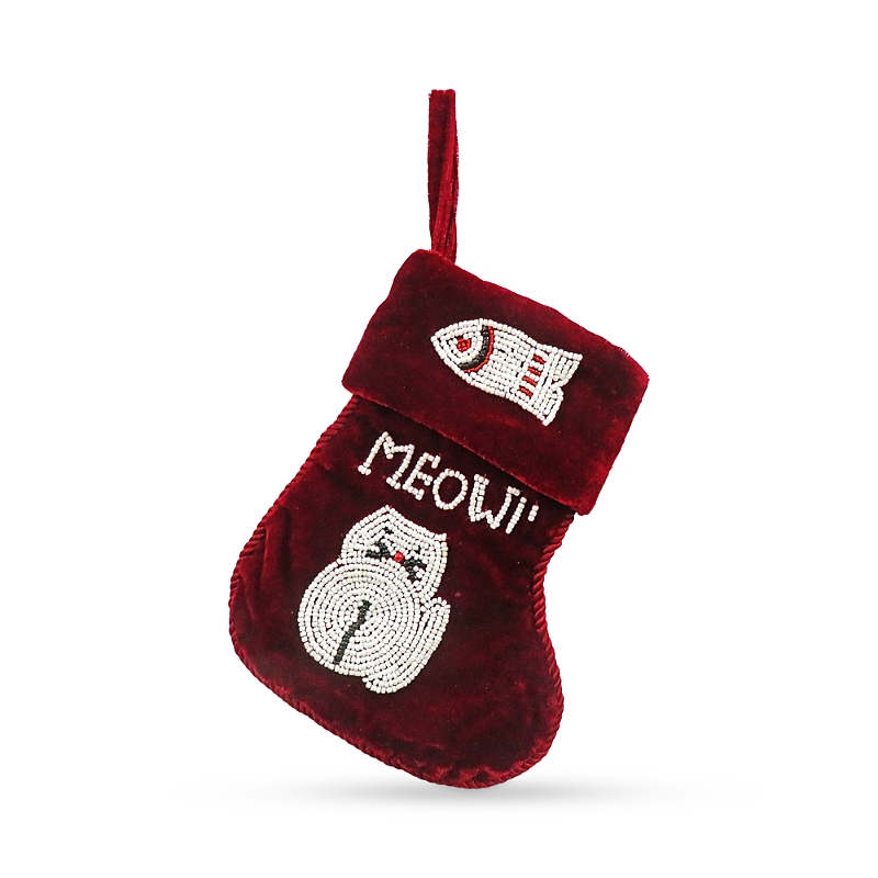 Sudha Pennathur Meow Mini Cat Stocking In Burgundy