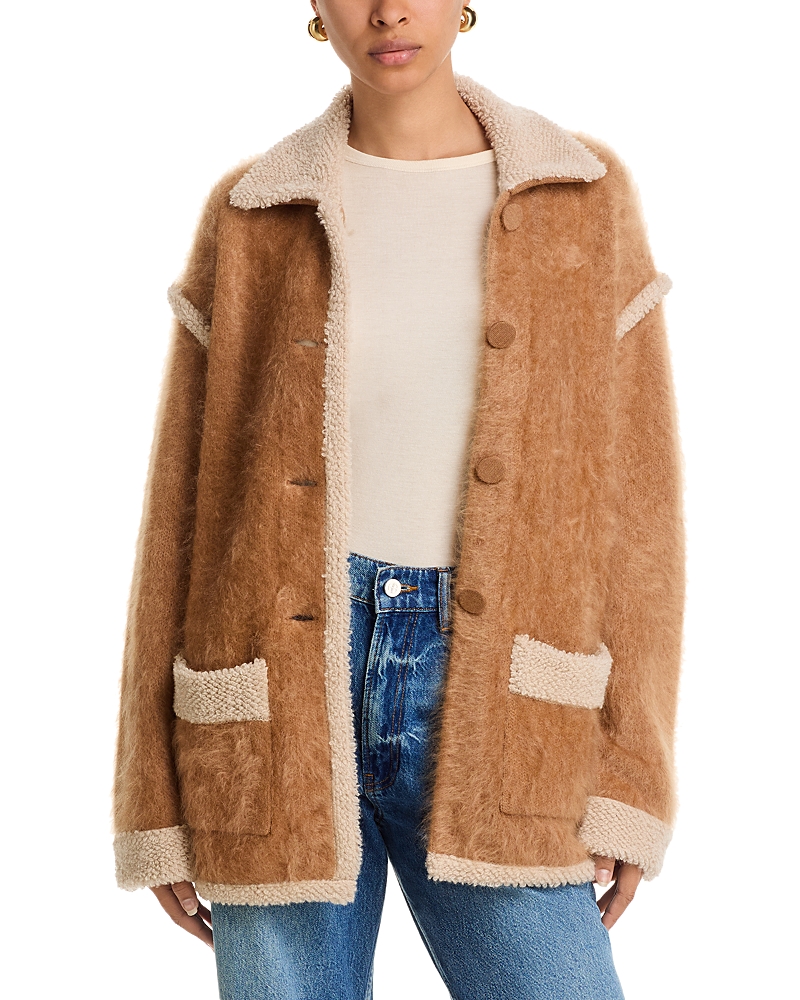Guest In Residence Grizzly Shearling-trim Cashmere Jacket In Animal Print